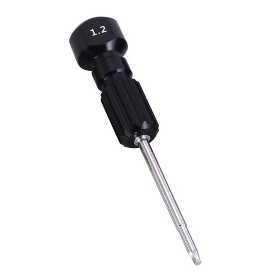 Dental Implant Screw Driver Manual Use 1.2 Black, featuring a sleek black handle with '1.2' engraved, long stainless steel shaft, and precision tip for dental technician use in implant procedures. Compatible with multiple implant systems.