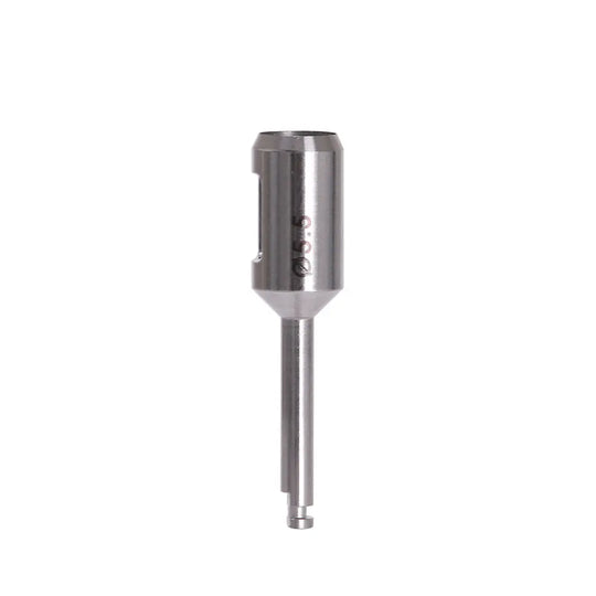 Dental Implant Tissue Punch Stainless Steel Φ 5.5 - Cylindrical surgical instrument with long shaft and engraved markings, used for precise tissue removal in dental implant procedures, autoclavable and compatible with low-speed handpieces