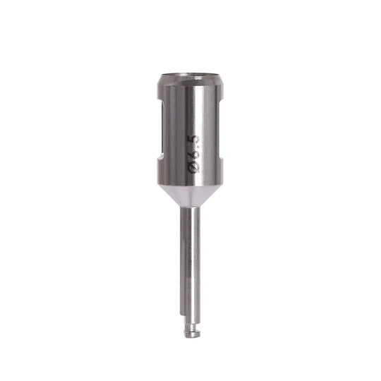 Dental Implant Tissue Punch Stainless Steel Φ 6.5 - Surgical instrument with cylindrical head and long shaft, made of medical-grade stainless steel. Used for dental implant procedures with low-speed handpieces. Autoclavable and precision-engineered for optimal tissue removal.