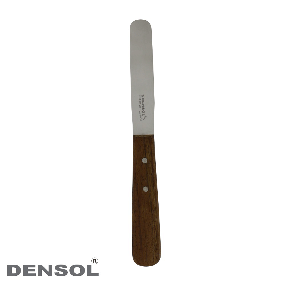 Dental Instrument, Very Flexible 19 cm: Sleek silver metal blade with wooden handle, showcasing professional-grade dental tool for precise laboratory work, combining durability and ergonomic design for optimal performance and comfort.