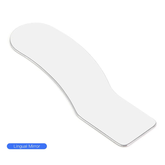 Dental LED Automatic Anti-fog Mirror for Oral Photography: White, curved lingual mirror reflector for dental imaging, designed to prevent fogging and provide clear, bright views of teeth and oral structures.