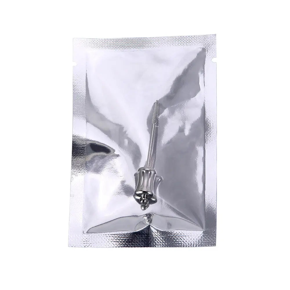 Dental Mini Manual Extractor Apical Root Fragments Drill Long 44.5mm in sealed silver packaging, showcasing stainless steel construction with tapered self-tapping threads for safe root fragment extraction