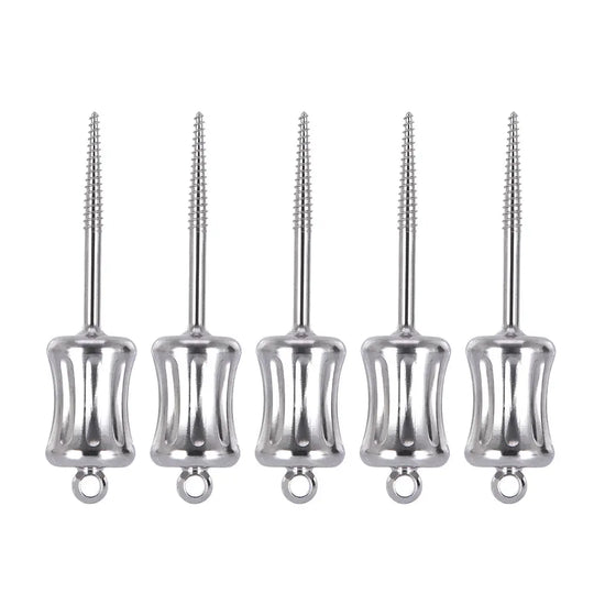 Dental Mini Manual Extractor Apical Root Fragments Drill Short 34.3mm: Set of five stainless steel dental tools with threaded tips and ergonomic handles, featuring safety eyelets for secure grip and safe extraction of root fragments