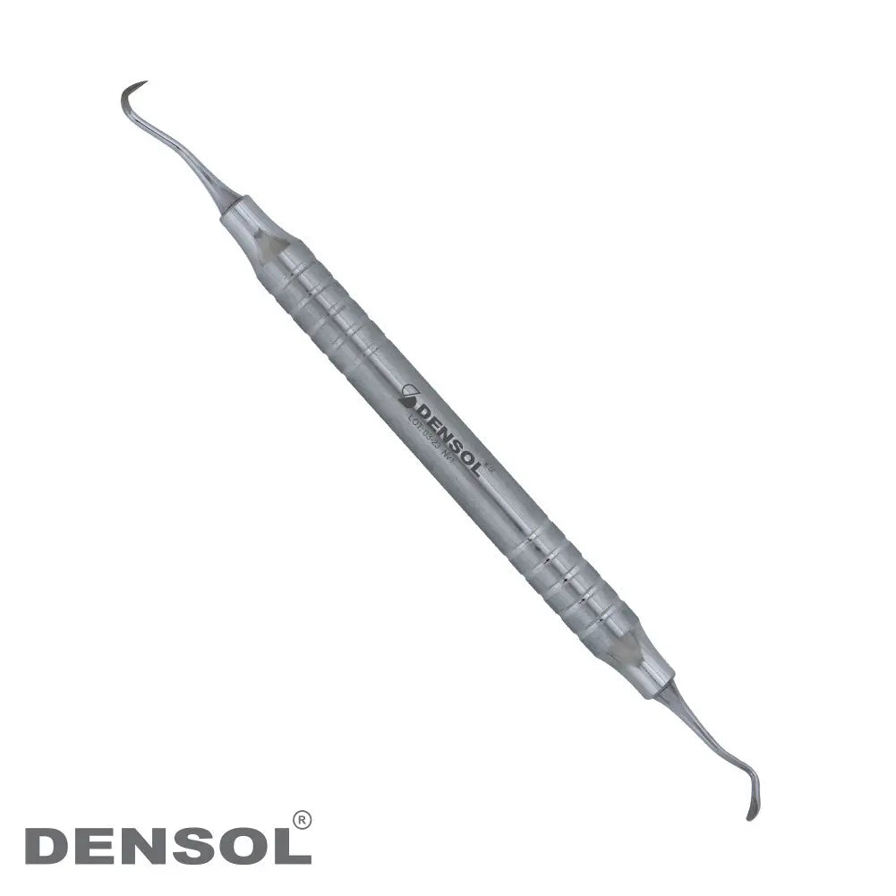 Dental Nevi NV1 Anterior Sickle Scaler with Spoon, stainless steel dental instrument with curved ends for removing calculus and stains, featuring thin blade and disc end for precise anterior teeth cleaning