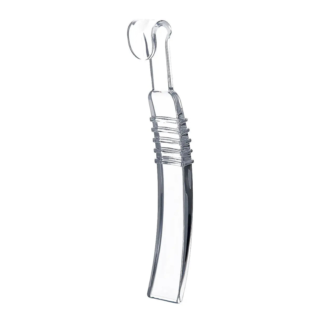 Dental Orthodontic Intraoral Corner Side Mouth Opener Cheek Lips Retractor: Clear plastic dental tool with curved ends and ribbed grip, designed for optimal visibility and unobstructed view of oral cavity during dental procedures or examinations