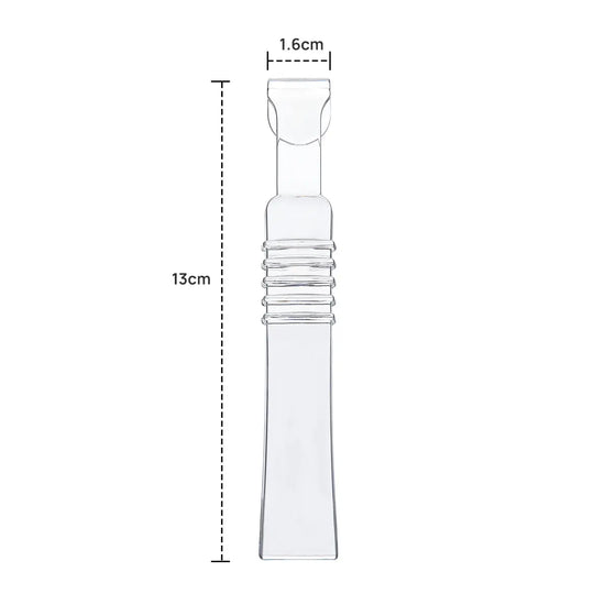 Dental Orthodontic Intraoral Corner Side Mouth Opener Cheek Lips Retractor dimensions diagram showing clear plastic device with 13cm length and 1.6cm width, featuring ribbed middle section for grip and flared ends for comfort and visibility during oral procedures