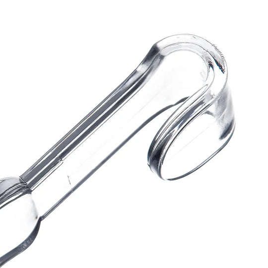 Clear plastic Dental Orthodontic Intraoral Corner Side Mouth Opener Cheek Lips Retractor, showcasing curved design for optimal visibility and unobstructed view of oral cavity. Transparent material highlights safety and user-friendly features for dental procedures.