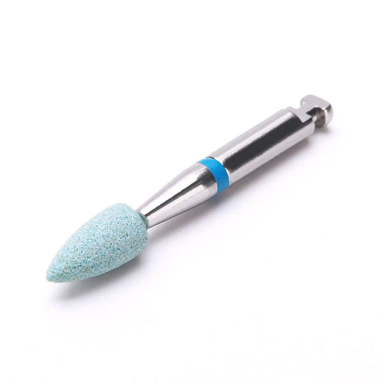 Dental Polishing Ceramic Diamond Grinder Zirconia Porcelain Polish Blue with silver metal shaft, blue ring, and light blue pointed diamond-coated grinding tip for efficient dental polishing and finishing