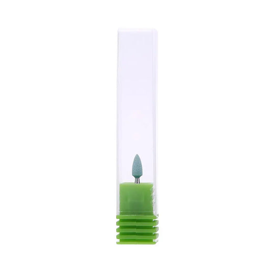 Dental Polishing Ceramic Diamond Grinder Zirconia Porcelain Polish Blue with green plastic handle and blue polishing tip, isolated on white background. Professional dental tool for efficient grinding and polishing of zirconia crowns and porcelain surfaces.