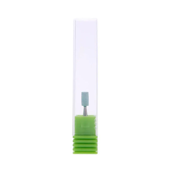 Dental Polishing Ceramic Diamond Grinder Zirconia Porcelain Polish Blue with green handle and cylindrical metal tip for efficient dental polishing and grinding, packaged in clear plastic tube