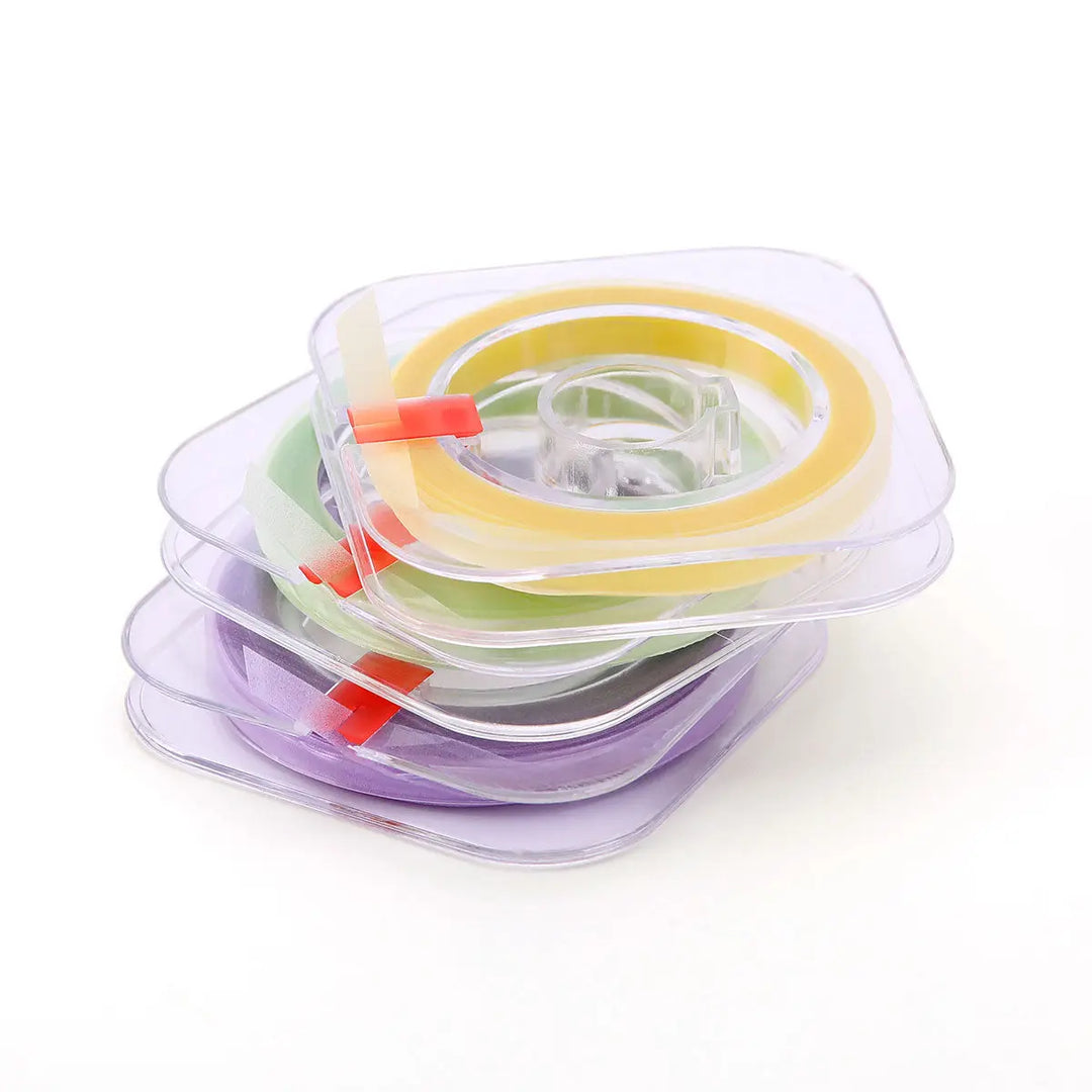 Dental Polishing Strip And Dental Resin Polishing Strip Holder: Stacked transparent cases containing color-coded dental polishing strips in yellow, green, and purple, with red tabs for easy access. Essential for resin restoration polishing and interproximal area smoothing.