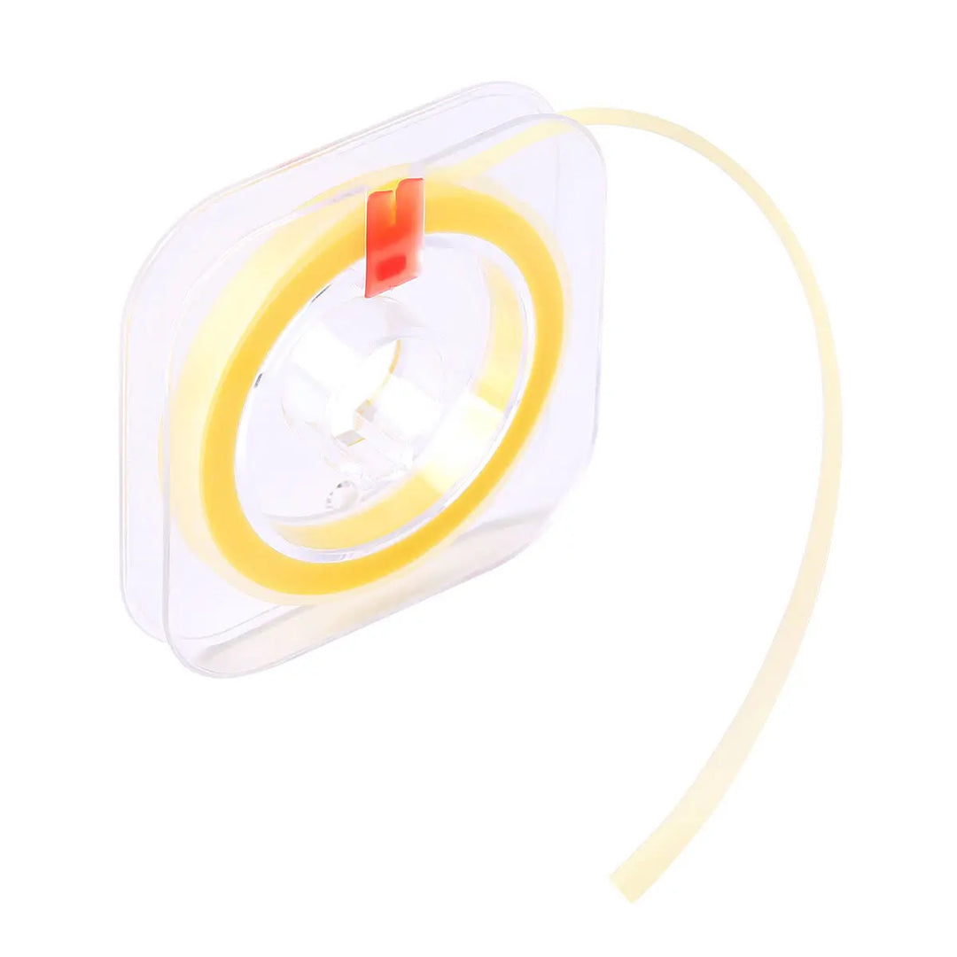 Dental Polishing Strip And Dental Resin Polishing Strip Holder: Yellow polishing strip in clear plastic dispenser with red tab, designed for efficient dental resin polishing and interproximal smoothing of dental filling materials.