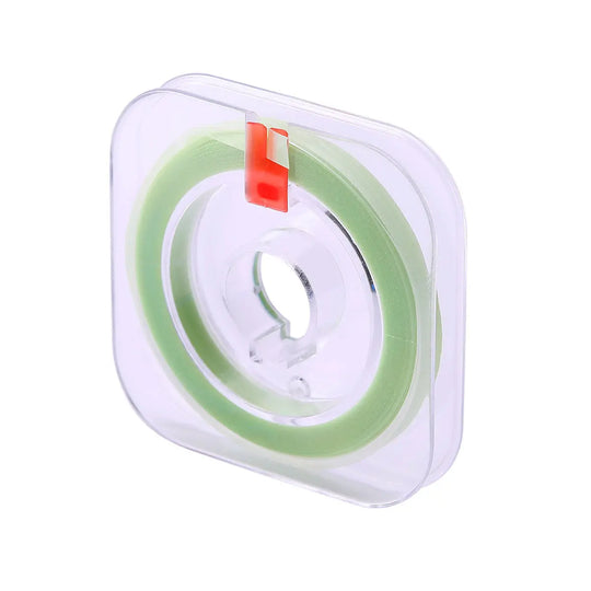 Dental Polishing Strip And Dental Resin Polishing Strip Holder: Clear plastic case containing green dental polishing strip coiled inside, with red tab for easy access. Essential tool for dental professionals to polish resin restorations and interproximal areas.