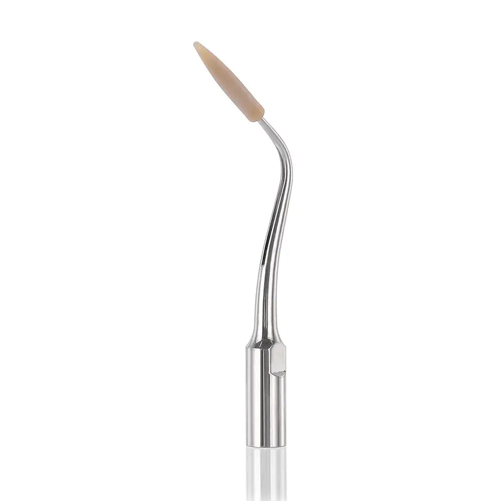 Dental Scaler Tip Periodontal Implant Cleaning Tip PD90 with curved metal handle and beige peek tip for gentle implant cleaning, compatible with Satelec, DTE, and NSK ultrasonic scalers