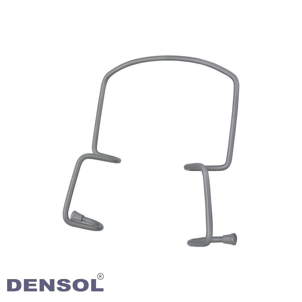 Dental Surgical Orringer Retractor Lip Cheek 11x8cm, stainless steel dental instrument with U-shaped frame and curved ends for retracting lips and cheeks during oral procedures, shown against white background with Densol logo