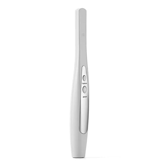 Dental USB Intraoral Camera 6 LED Lamp HD Camera with sleek white design, elongated handle, and control buttons for dental imaging and examination. High-quality dental tool for clear intraoral views and diagnostics.