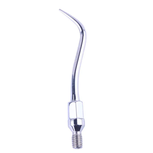 Dental Ultrasonic Air Scaler Scaling Handpiece Tips GK3: Stainless steel curved tip with spiral interface for Kavo SONICflex 2000 N/L, 2003/L air scaler. Used for removing calculus and plaque in dental procedures. Professional dental tool with fine, coated tip for effective scaling.