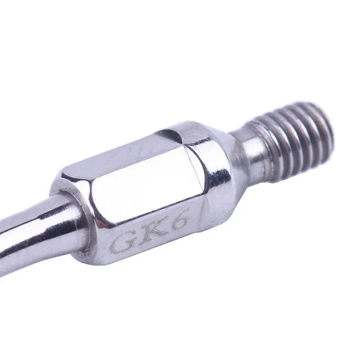 Dental Ultrasonic Air Scaler Scaling Handpiece Tips GK6 closeup, showing stainless steel construction with spiral interface, designed for Kavo SONICflex 2000 N/L and 2003/L models, used for removing dental calculus