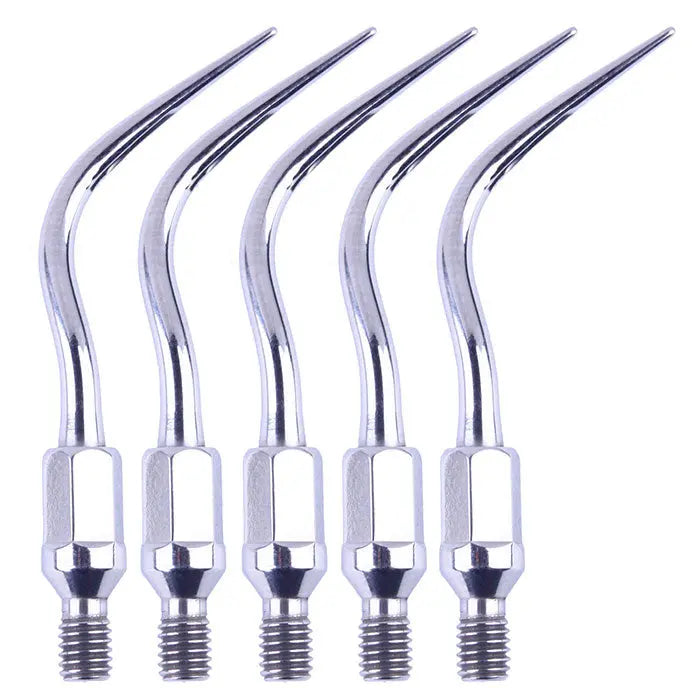 Dental Ultrasonic Air Scaler Scaling Handpiece Tips GK6: Set of five stainless steel curved tips with spiral interfaces for Kavo SONICflex air scaler handpieces, designed for efficient removal of dental calculus in various locations