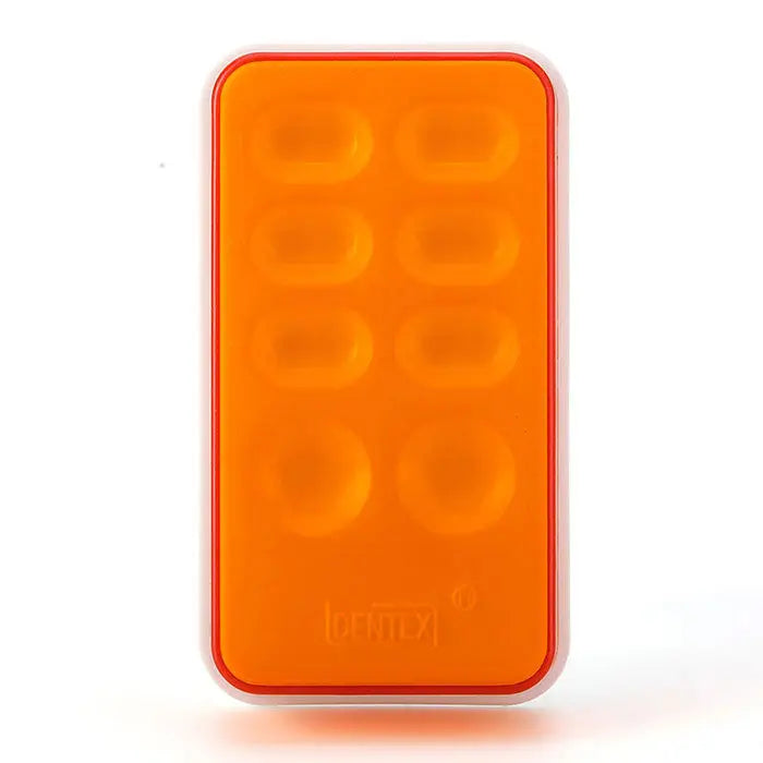 Dental Veneer Storage Box with 8 orange compartments for teeth patch shading, denture retainer, and molar storage. Bright orange rectangular case with transparent lid, designed for dental professionals to organize and protect dental appliances.