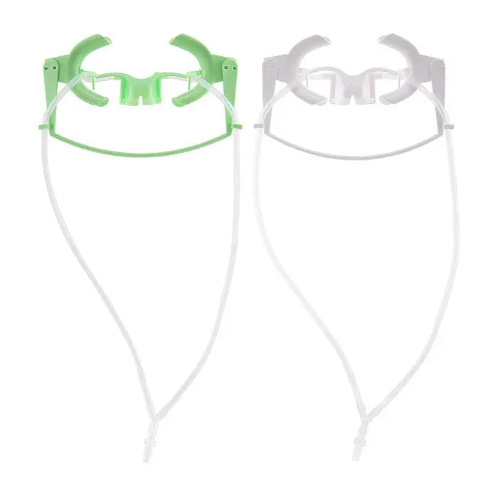 Dental Adjustable Orthodontics Nola Cheek Retractor With Dry Field System White/Green: Two cheek retractors in green and white with attached suction tubes for dental procedures, providing comfort and moisture control during oral treatments.