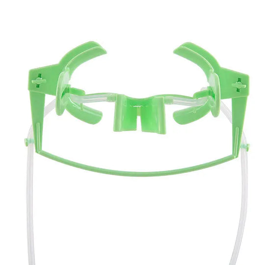 Dental Adjustable Orthodontics Nola Cheek Retractor With Dry Field System in bright green color, featuring curved cheek retractors, tongue guard, and attached suction tubes for efficient oral procedures and patient comfort