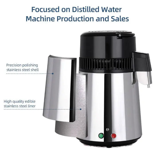 Water Distiller Stainless Steel Glass Bucket Double button 750W 4L 1L/H MediFocal