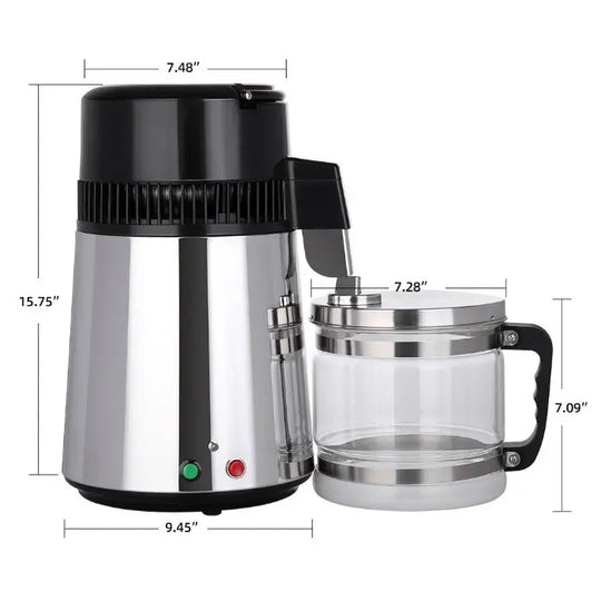 Water Distiller Stainless Steel Glass Bucket Double button 750W 4L 1L/H MediFocal