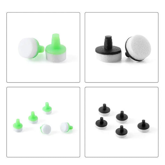 Dental Resin Filling Tools Kit Composite Light Cure Holder Quick Foam Pad Handle featuring green and black foam pads with handle attachments for dental procedures, shown in various sizes and quantities for versatile application in cavity filling and resin curing.