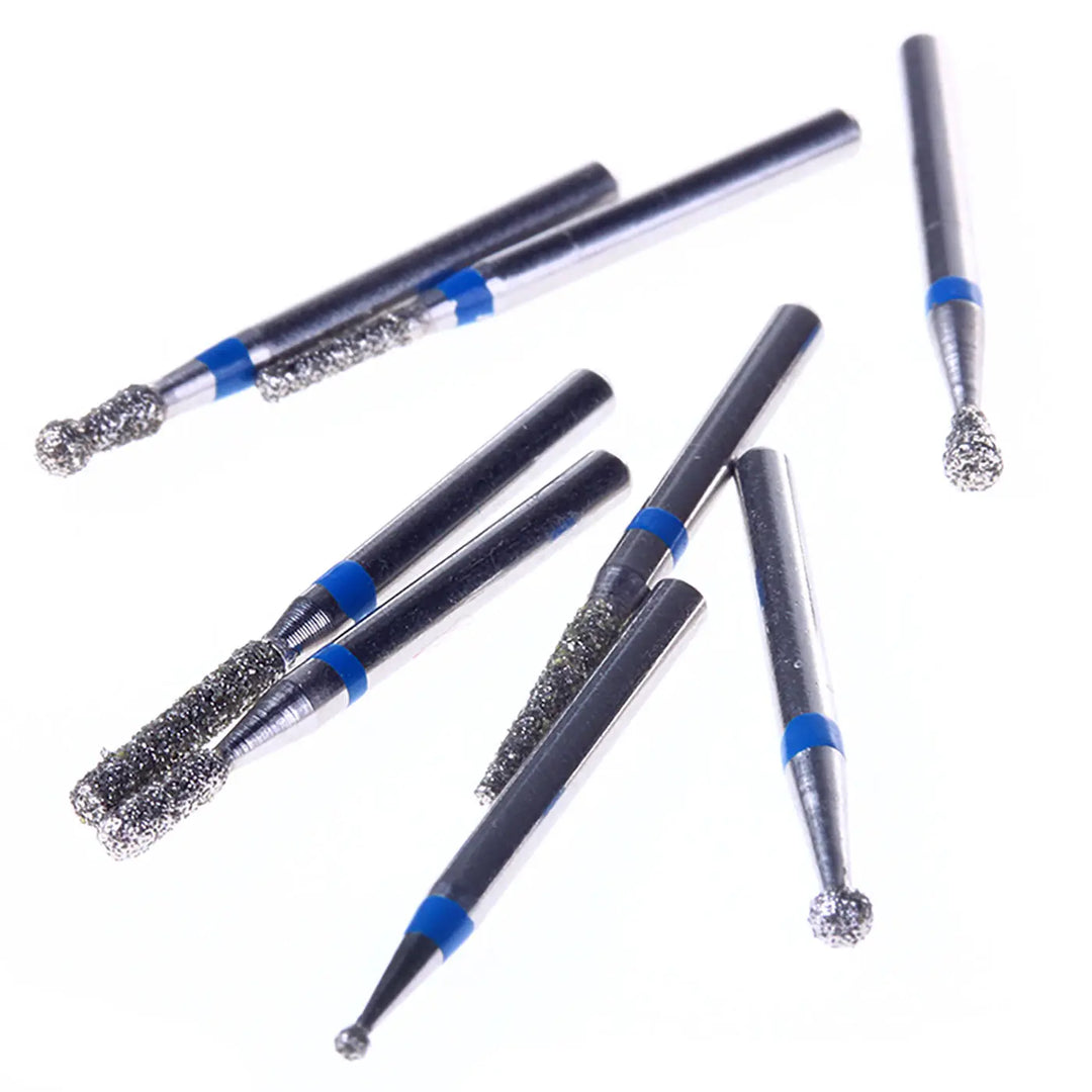 Dental Diamond Bur FG-103 Cavity Preparation Kit 8pcs/Kit featuring various diamond-tipped burs with blue bands, including round, cylindrical, and conical shapes for precise dental work and cavity preparation.