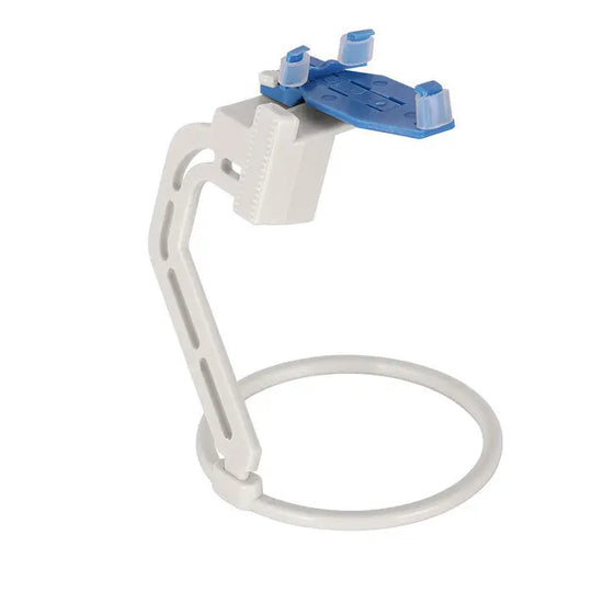 Dental X-ray Sensor Positioner Holder 3pcs/Kit: White and blue plastic device with curved arm and adjustable clamp for precise dental x-ray imaging, designed for digital sensors and various imaging plates