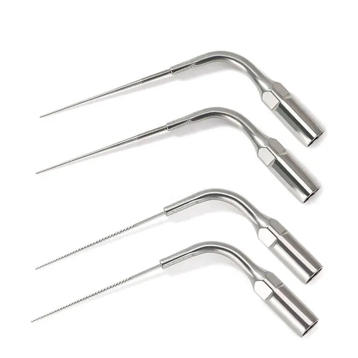 Dental Endo Ultra Activator Ultrasonic Endo Irrigator Root Canal Handpiece Tips 2Pcs/Kit - Four stainless steel dental tools with curved tips for precise root canal procedures, featuring ultrasonic activation and irrigation capabilities