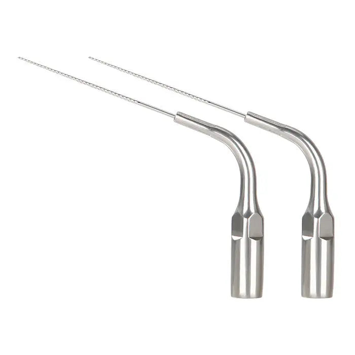 Dental Endo Ultra Activator Ultrasonic Endo Irrigator Root Canal Handpiece Tips 2Pcs/Kit - Two stainless steel dental tools with curved tips and long thin extensions for precise root canal irrigation and cleaning during endodontic procedures