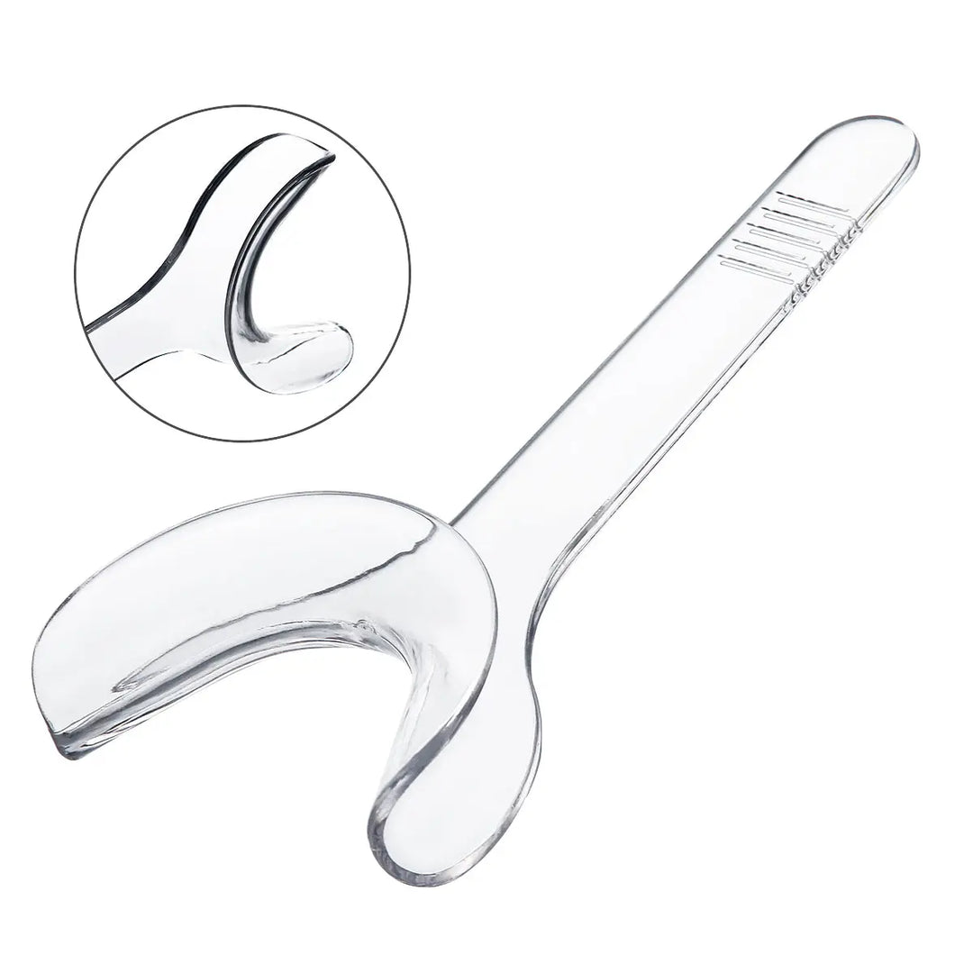 Dental Orthodontic Mouth Opener Cheek Lips Retractor Y-Shape Transparent Small/Large: Clear plastic dental tool with Y-shaped design for optimal visibility during oral procedures. Features a smooth handle and curved ends for comfortable use in both hospital and home settings.