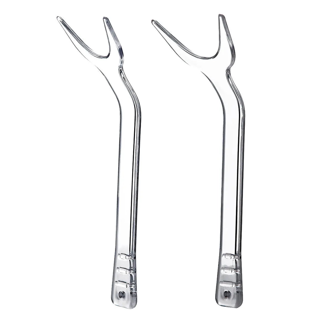 Dental Orthodontic Cheek Lip Retractor Mouth Opener Clear Plastic Small/Large: Two transparent plastic dental tools with U-shaped ends for retracting cheeks and lips, providing clear visibility during oral procedures. Ergonomic design for comfortable use in dental settings.