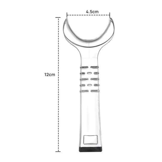 Dental Orthodontic Mouth Opener Cheek Lips Retractor Y-Shape Small/Large - Clear plastic dental tool with Y-shaped design, measuring 12cm in length and 4.5cm in width at the top. Features a curved mouth-opening section and a textured handle for improved grip and visibility during oral examinations.