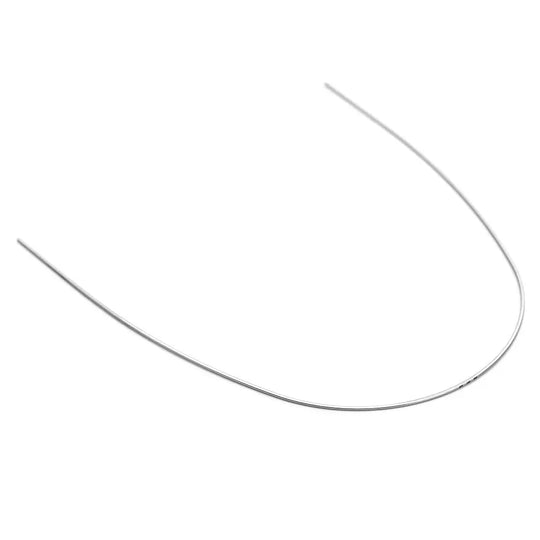 Archwire Niti Super Elastic Ovoid Form Rectangular 0.014 x 0.025 Upper 10pcs/Pack - Curved, thin silver-colored dental orthodontic wire on white background, displaying its flexible and elastic properties for upper teeth alignment