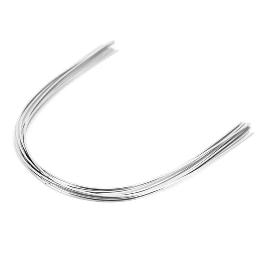 Archwire Stainless Steel Natural Form Rectangular 0.018 x 0.022 Upper 10pcs/Pack - Curved silver-colored dental archwire with natural form shape, showcasing flexibility and strength for orthodontic treatments