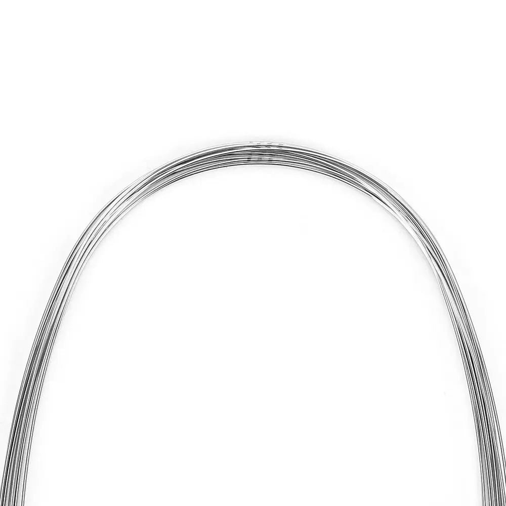 Archwire Stainless Steel Oval Form Round 0.012 Lower 10pcs/Pack - Curved dental orthodontic wire made of stainless steel, 0.012 inch diameter, oval form for lower teeth, pack of 10 pieces, showcasing its flexibility and natural arch shape for optimal orthodontic treatment