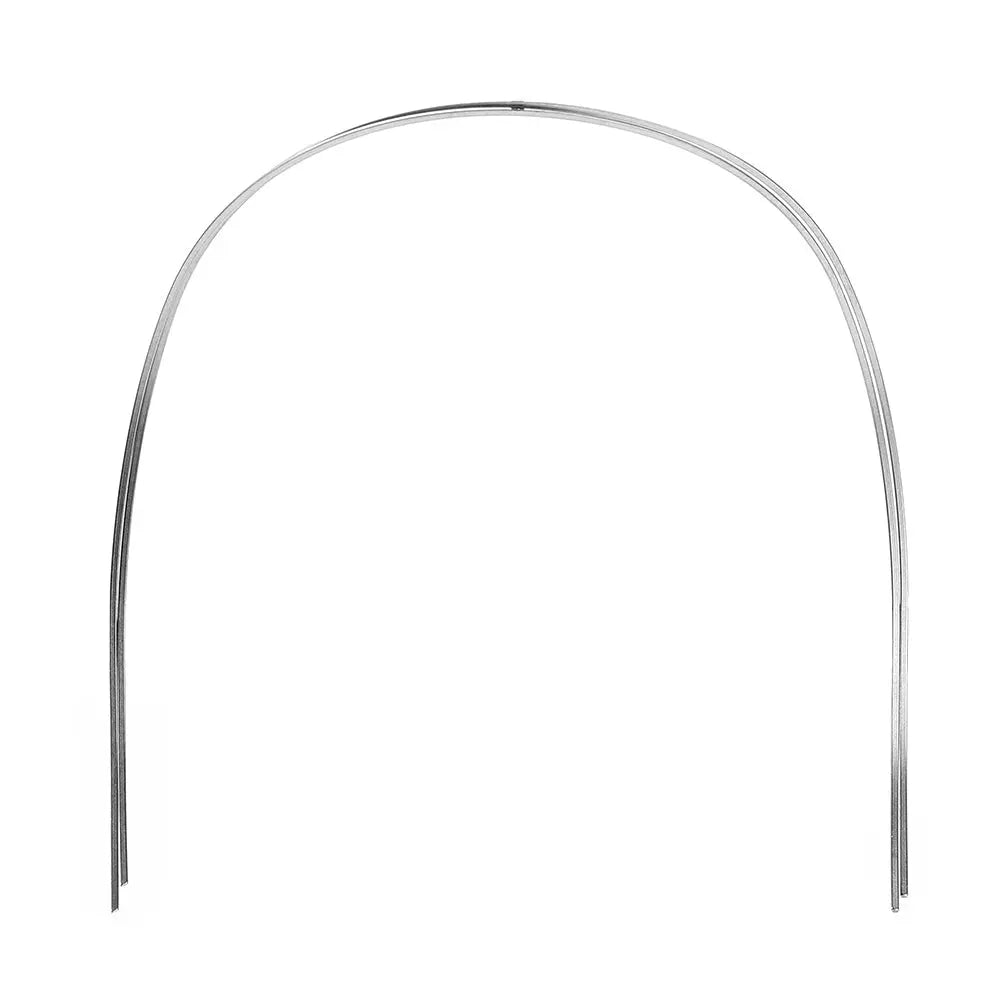 Archwire NiTi Reverse Curve True Form Rectangular 0.016 x 0.025 Upper 2pcs/Pack - Curved silver metal orthodontic wire for upper teeth alignment, showing its distinctive arch shape and smooth surface for enhanced dental treatment effectiveness