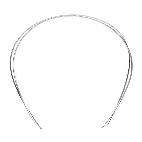 Archwire Niti Reverse Curve Rectangular 0.016 x 0.016 Upper 2pcs/Pack - Curved silver dental archwire made of NITI alloy, showcasing its rectangular shape and reverse curve design for upper teeth alignment and orthodontic treatment