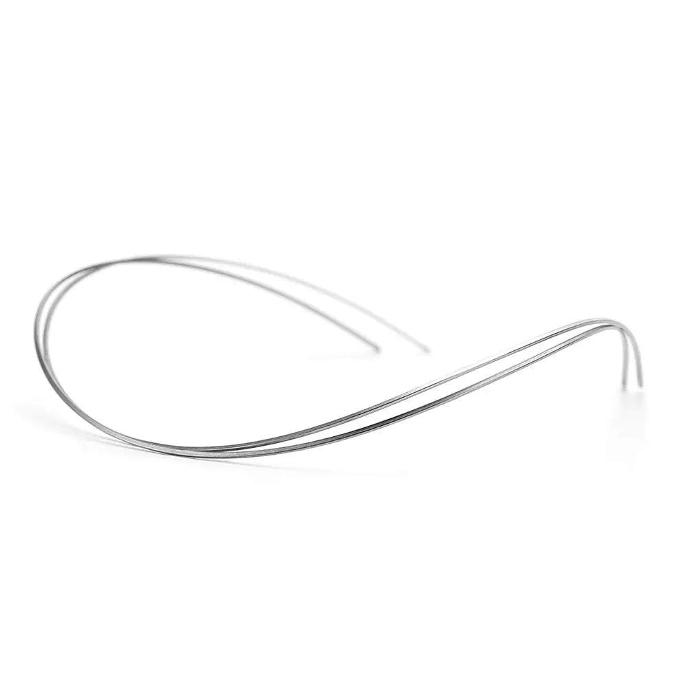 Archwire Niti Reverse Curve Rectangular 0.016 x 0.016 Upper 2pcs/Pack - Shiny silver dental archwire with curved shape for upper teeth, made of NITI alloy, showcasing flexibility and strength for orthodontic treatment