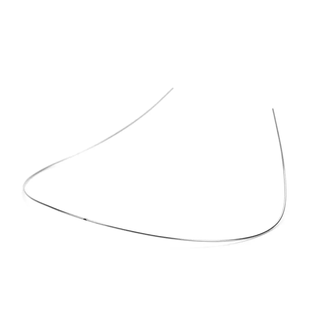 Archwire NiTi Reverse Curve Round 0.012 Lower 2pcs/Pack: Thin, curved metal wire for dental orthodontic treatment, showcasing the product's flexibility and shape designed for lower teeth alignment.