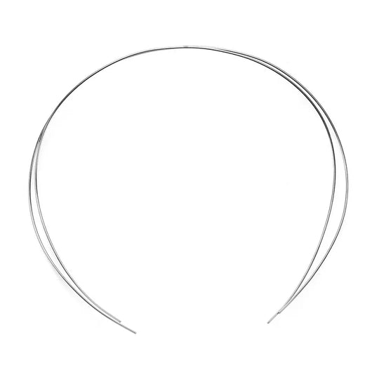 Archwire NiTi Reverse Curve Round 0.014 Upper 2pcs/Pack: Two thin, curved metal wires forming a circular shape against a white background. The wires appear flexible and lightweight, designed for dental orthodontic use.