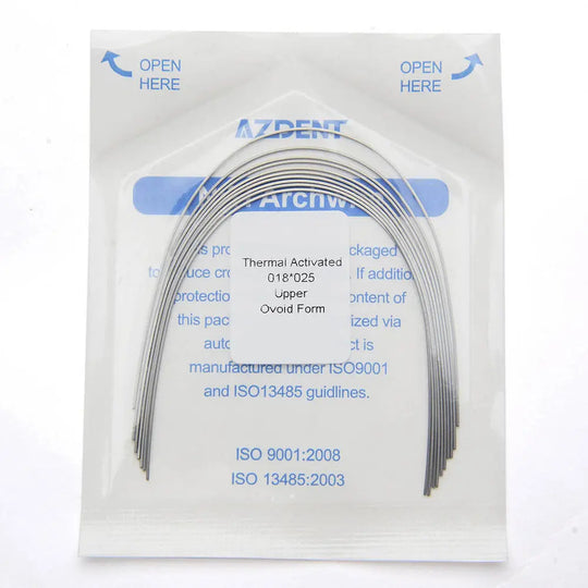 Thermal Active NiTi Archwire Ovoid Form Rectangular 0.018 x 0.025 Upper 10pcs/Pack MediFocal