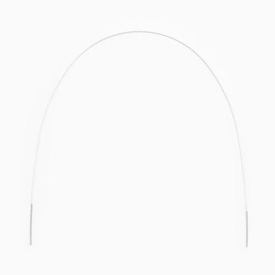 Archwire NiTi Super Elastic Colored Coated Ovoid Round 0.016 Upper 1pc/Pack - White coated orthodontic wire with ovoid arch shape for upper teeth, featuring smooth finish and low friction for patient comfort and aesthetic appeal