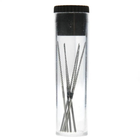 5 Packs Dental Endodontic U Files Niti For Root Cleaning #15-40 6pcs/Pack displayed in a clear plastic tube with black cap. Multiple thin, spiral-shaped metal files visible inside, designed for precise dental procedures and root canal treatments.