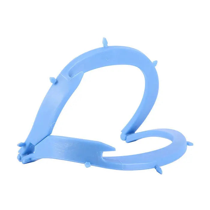 Dental Foldable Frame Plastic Rubber Dam Sheets Holder in light blue color, featuring a curved U-shape design with small protruding pins for securing rubber sheets, showcasing its ergonomic and autoclavable properties for dental procedures.