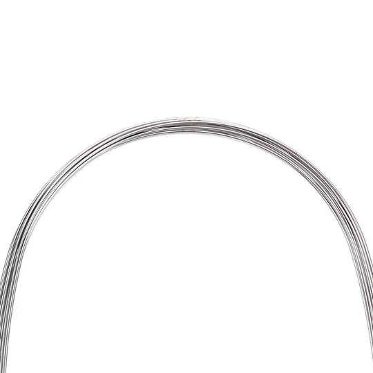 Arch Wire NiTi Super Elastic Natural Round 0.014 Lower 10pcs/Pack: Curved metallic orthodontic wire for lower teeth, made of nickel-titanium alloy, with natural curvature and 0.014 inch diameter. Pack contains 10 pieces for dental treatments.