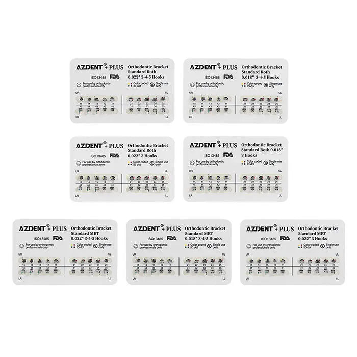 PLUS Dental Metal Brackets Braces Standard Roth/MBT .022/.018 Hooks 3/3-4-5 20pcs/Pack - MediFocal